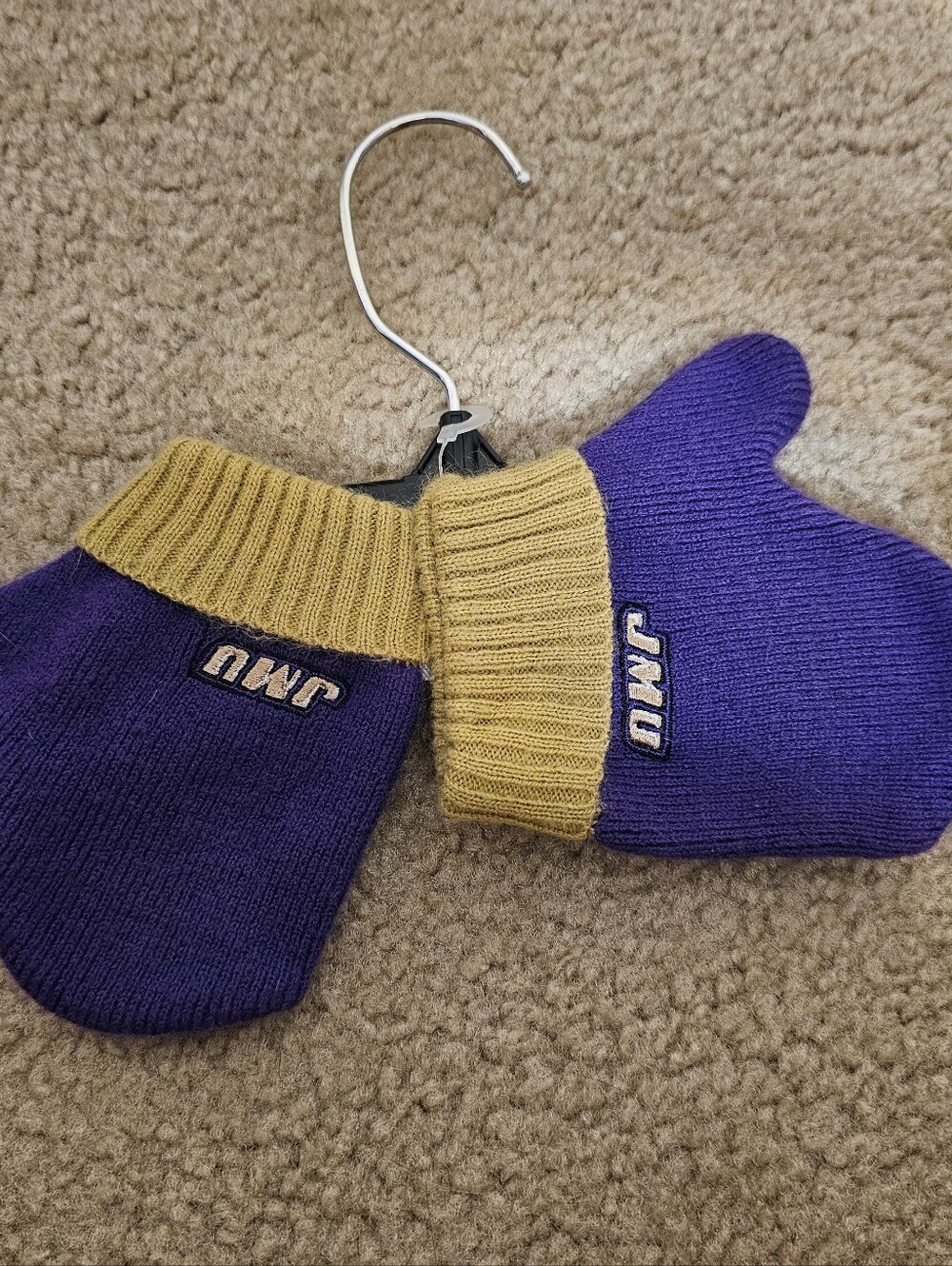 JMU Kids Purple and Gold Knit Mittens with Logo Toddler